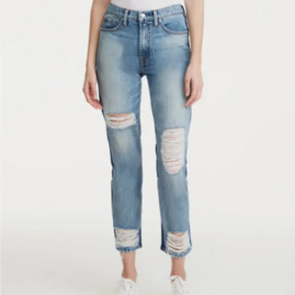 7 For All Mankind 50/50 Ripped High Waist Ankle Straight Leg Jeans. Sz: 28 - Picture 1 of 14